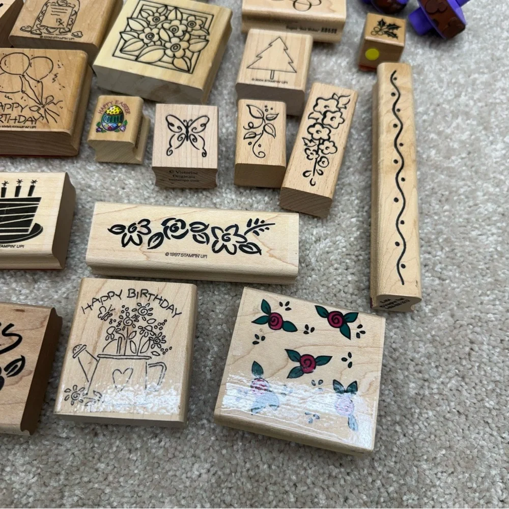 wood mounted rubber stamp‎ lot random various collection